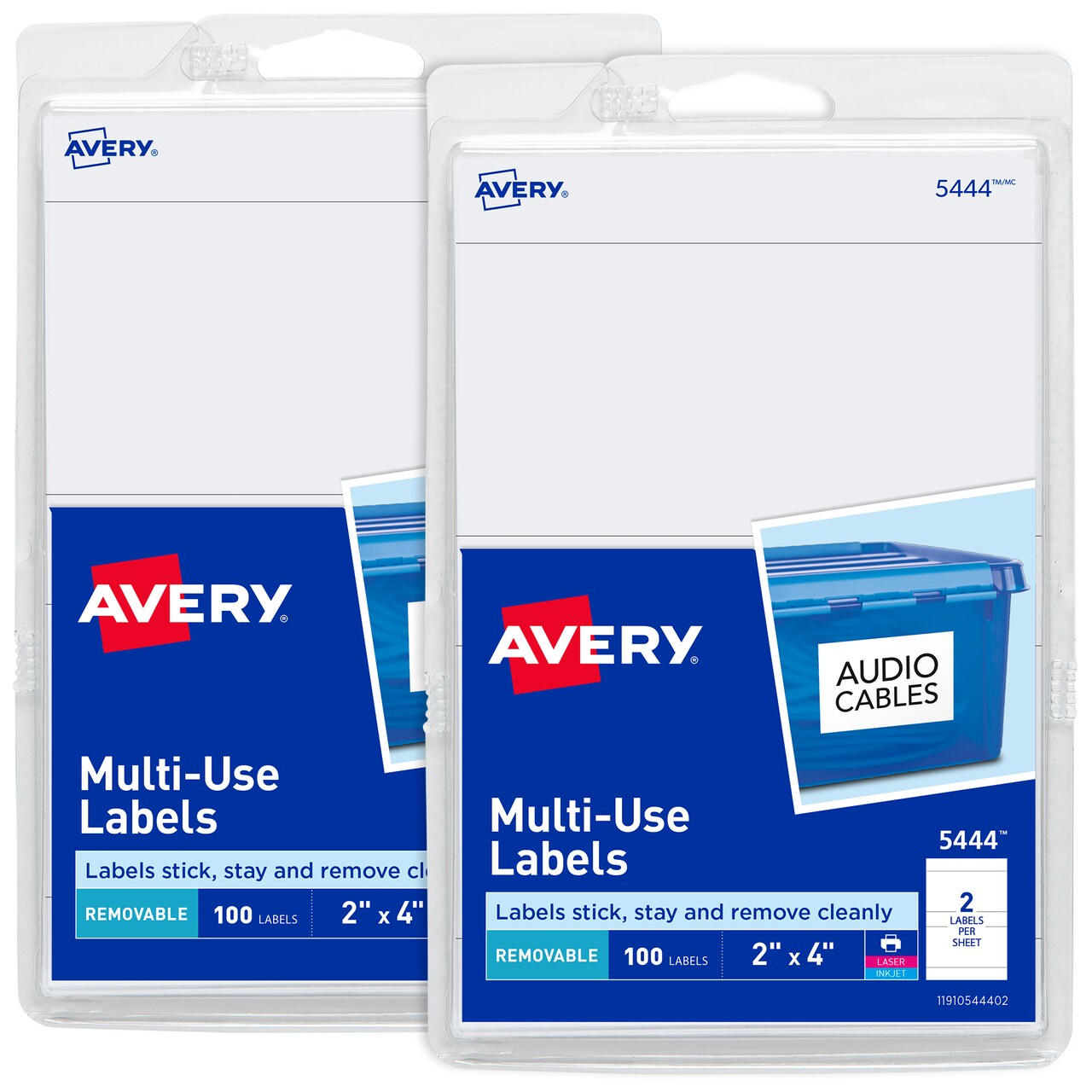 Avery Removable Labels, 2&#x22; x 4&#x22;, 200 Labels, (2 Pack of 5444)